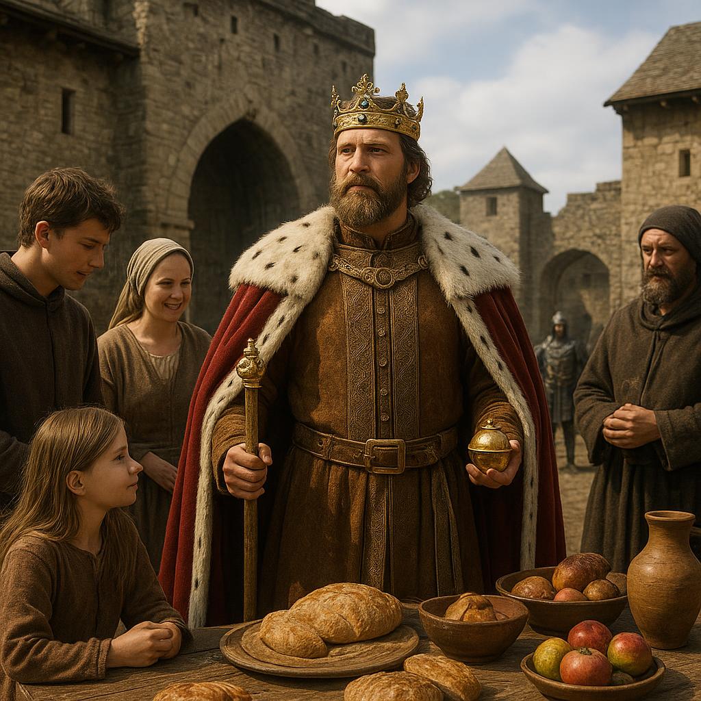 Medieval emperor depicted in historical setting