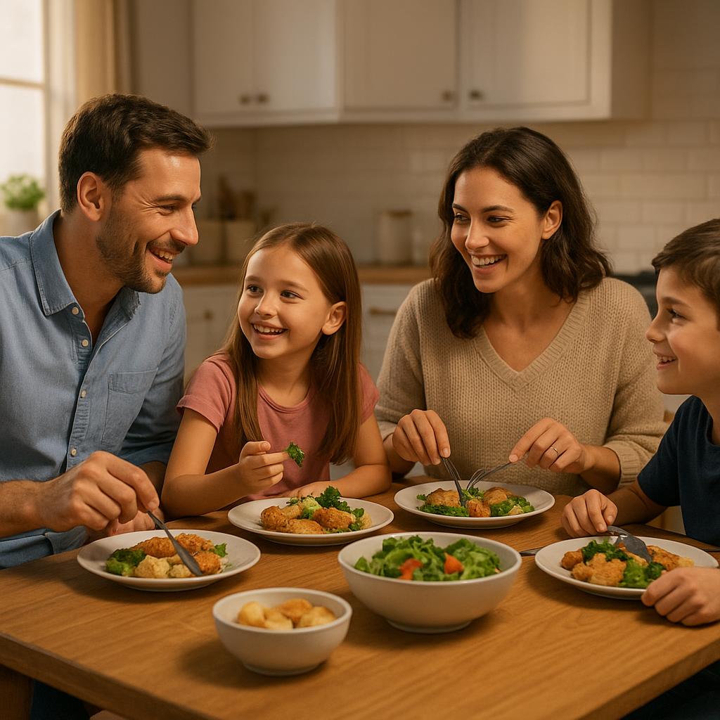 Famiglia che cena insieme a casa