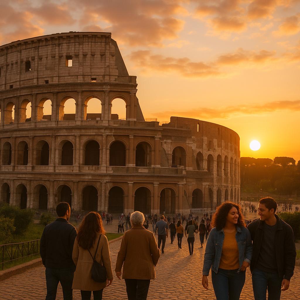 Vista del Colosseo al tramonto