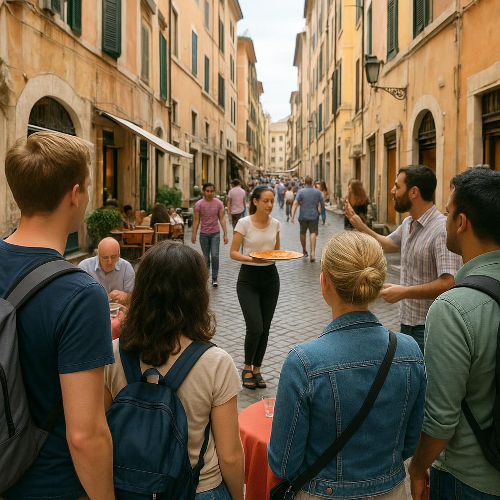 Tourists observing everyday Italian life