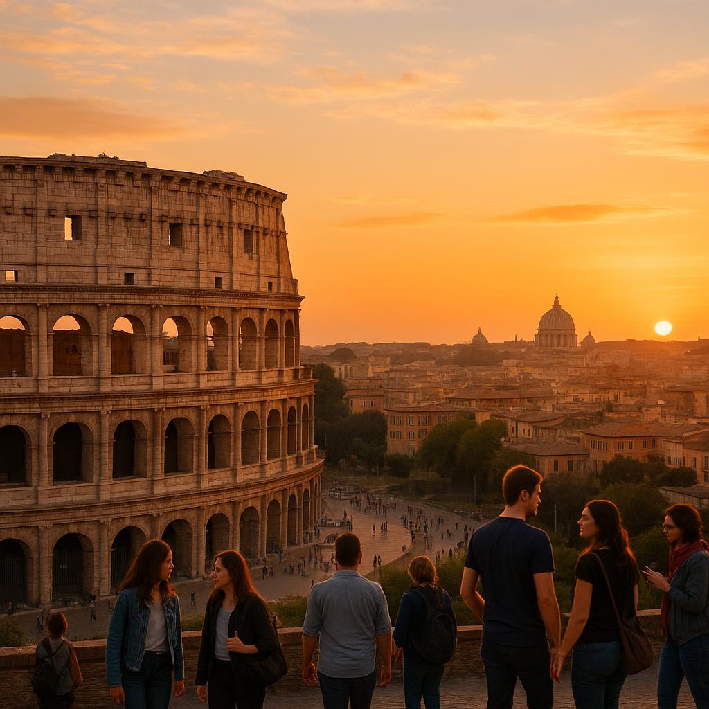 Colosseum and Rome skyline at sunset