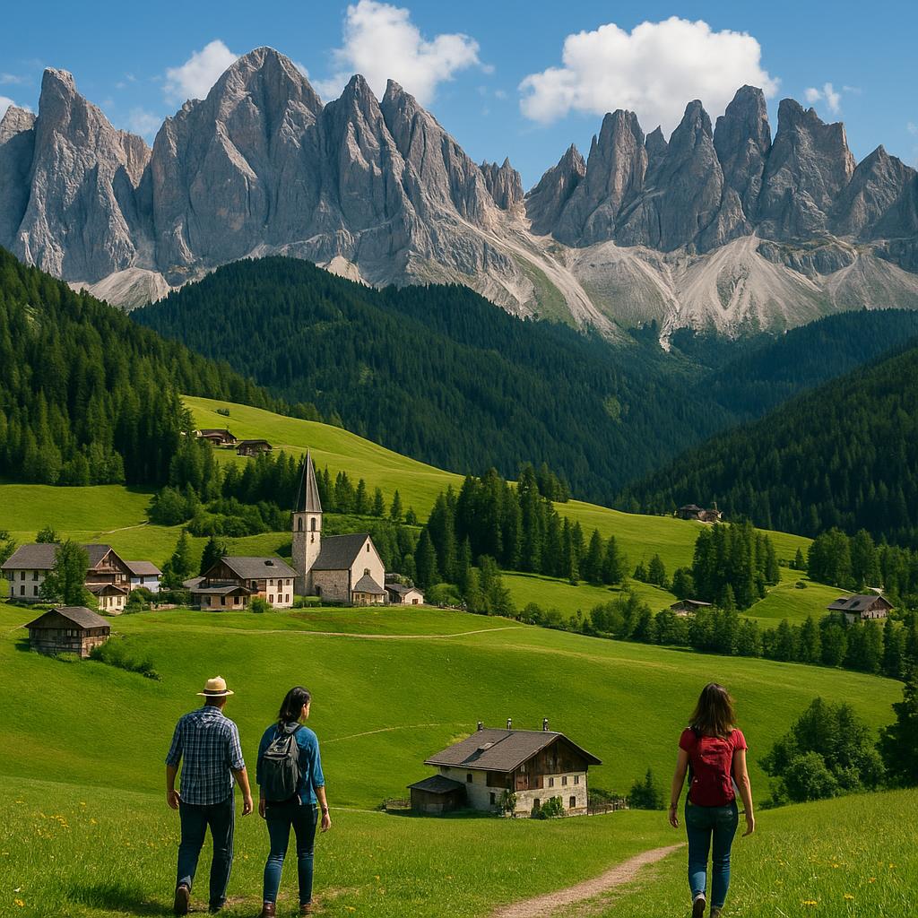 Mountain village surrounded by the Dolomites