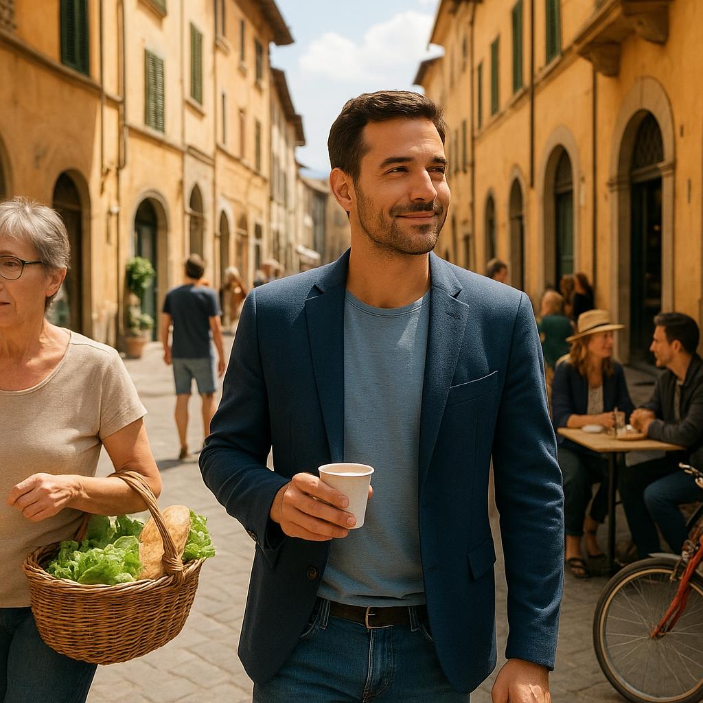 Italian resident enjoying a normal day in town