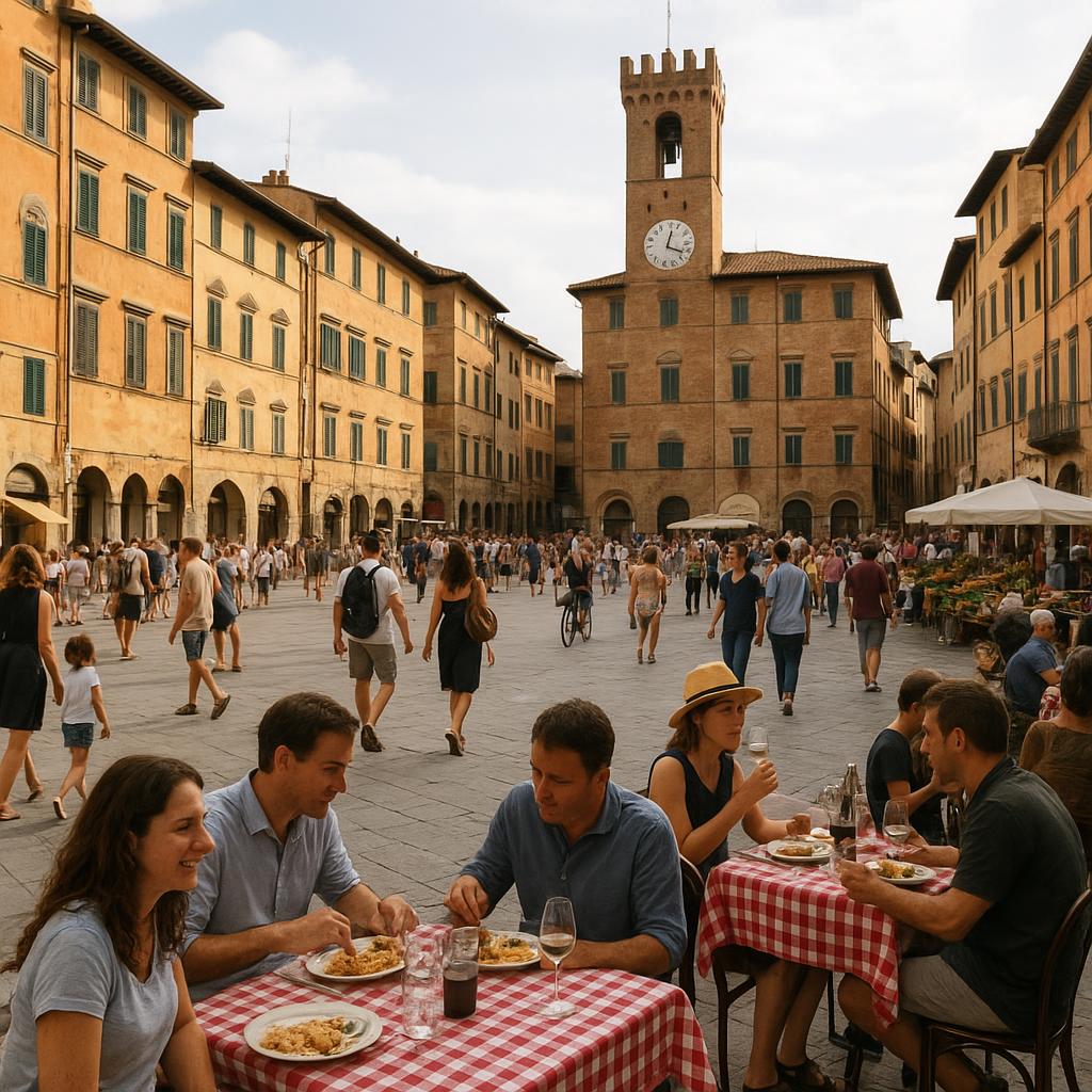 Busy Italian piazza during the afternoon