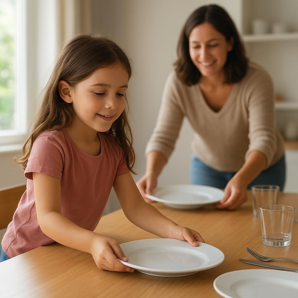 Criança ajudando a colocar a mesa