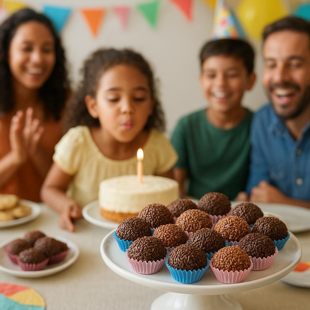 Brigadeiros arranged at a Brazilian celebration
