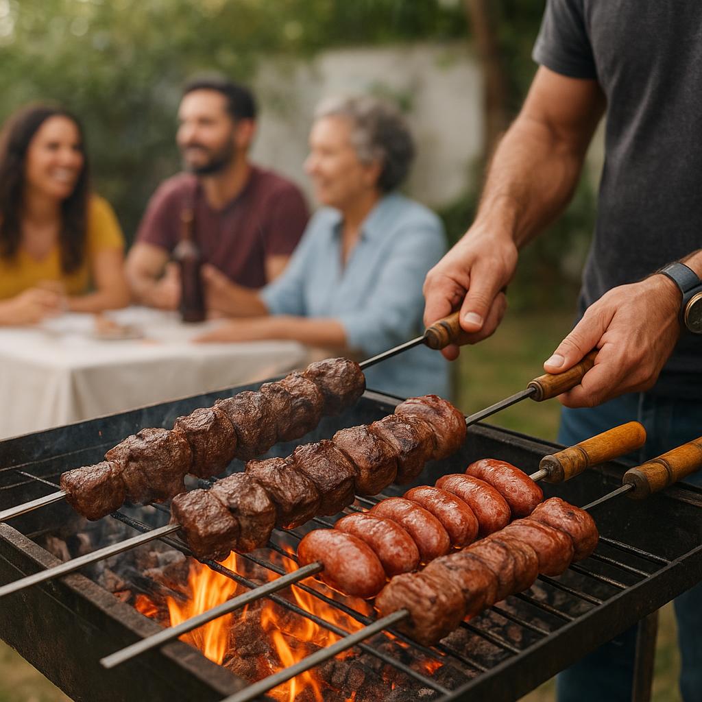 Brazilian churrasco prepared over an outdoor grill
