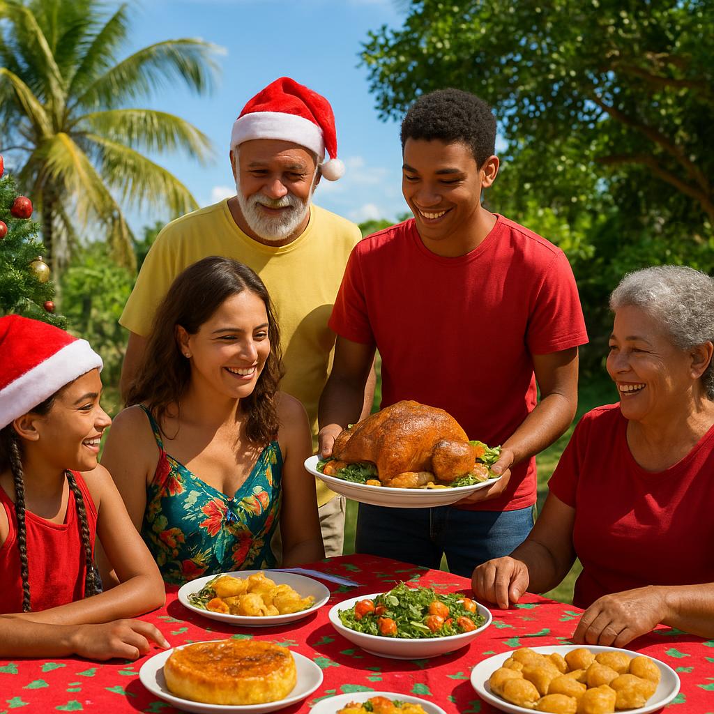 Christmas celebration in a Brazilian home during the summer season