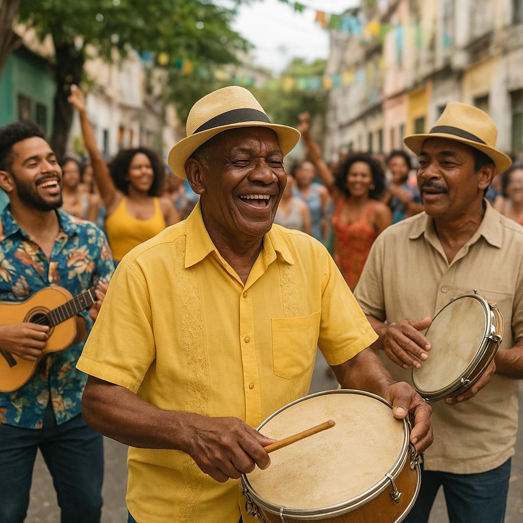 Samba musicians and dancers celebrating Brazilian musical traditions