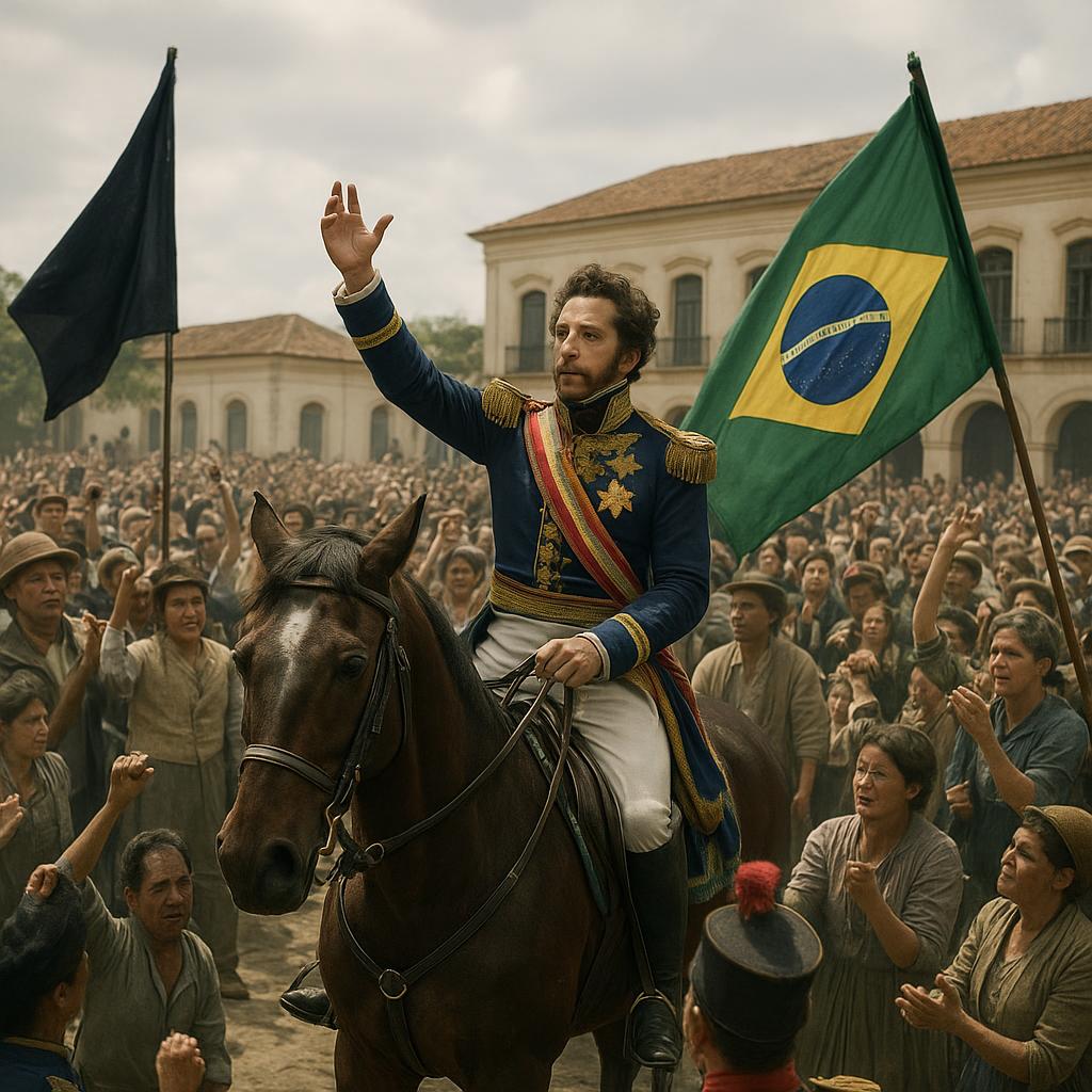 Dom Pedro I proclaiming Brazil's independence in a historic public gathering